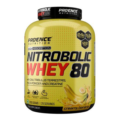 Proence Nitrobolic Whey 80 Protein Powder - 2 Kg (4.4 Lbs), Creamy Banana
