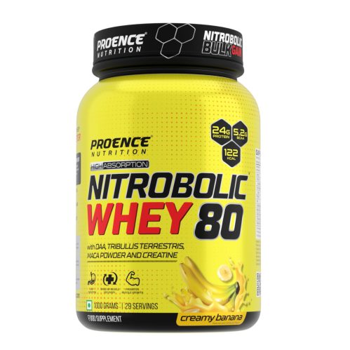 Proence Nitrobolic Whey 80 Protein Powder - 1 Kg (2.2 Lbs), Creamy Banana